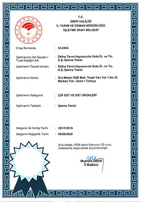 İşletme Onayı Belgesi